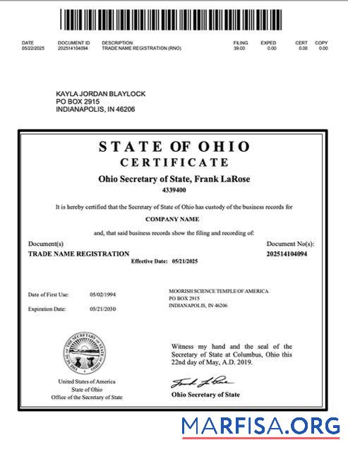 Downloadable USA Ohio trade name registration Word and PDF template